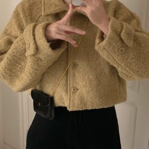 Korean Chic Winter Short Quilted Boucle Coat for Women