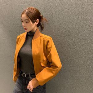 Korean Chic Faux Suede Jacket for Women Fall Winter Short Outerwear