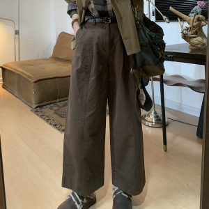 High Count Washed Cotton Straight Leg Loose Cropped Pants for Women Early Autumn Casual Wide Leg Pants