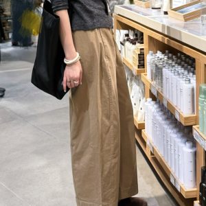 Minimalist 100% Cotton High-Density Cropped Wide-Leg Pants for Women