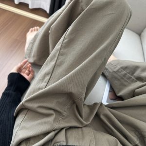 Retro Khaki Wide-Leg Casual Pants for Women Spring Autumn Elastic Waist Loose Curved Pants American Yamamoto Pants
