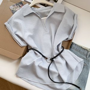 Women's Summer Loose Tie-Front Polo Neck Sleeveless Shirt
