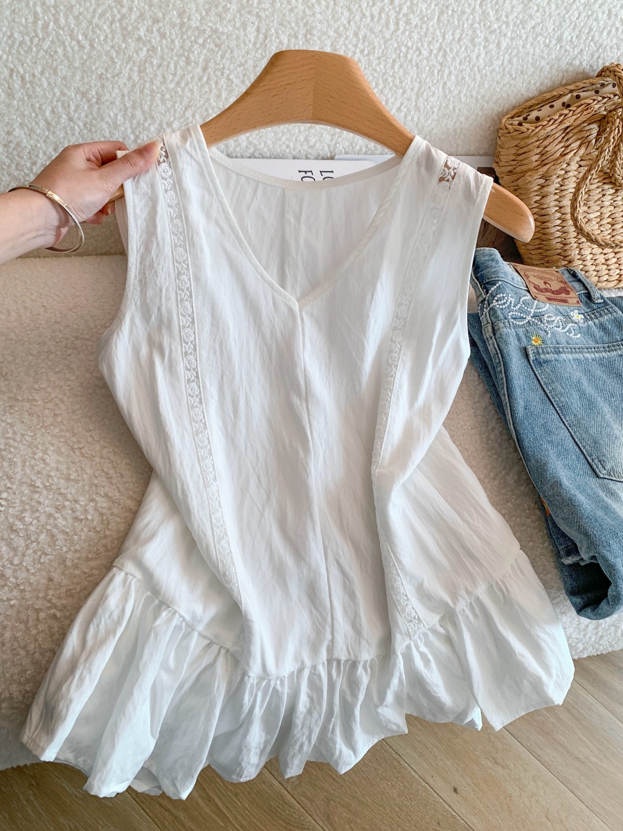 Korean Style Hollow-Out Spliced Sleeveless Shirt for Women Summer Loose Fit - Image 2