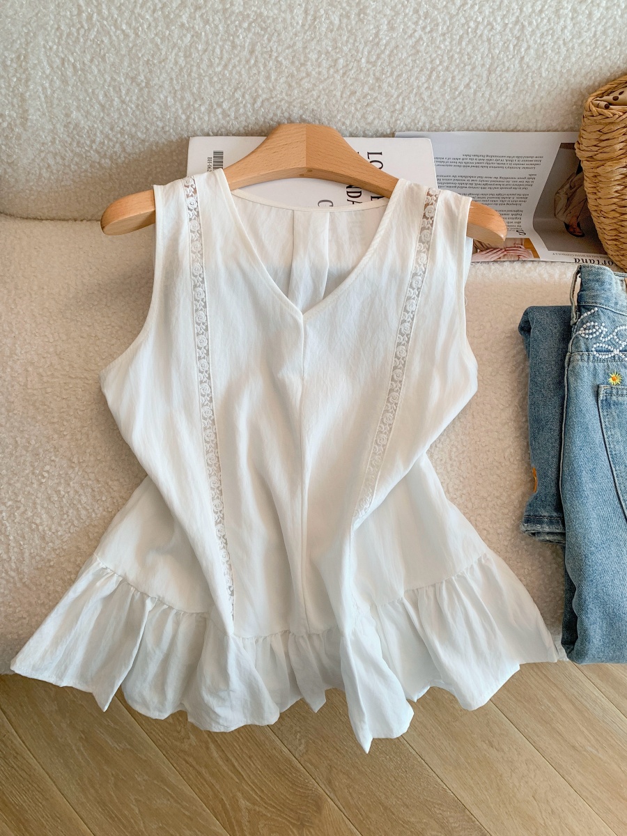 Korean Style Hollow-Out Spliced Sleeveless Shirt for Women Summer Loose Fit - Image 3