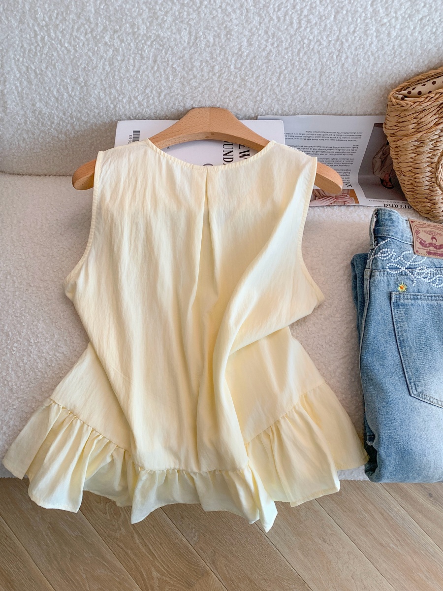 Korean Style Hollow-Out Spliced Sleeveless Shirt for Women Summer Loose Fit - Image 4