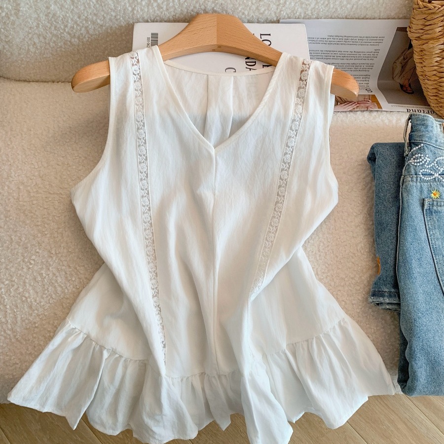 Korean Style Hollow-Out Spliced Sleeveless Shirt for Women Summer Loose Fit - Image 5