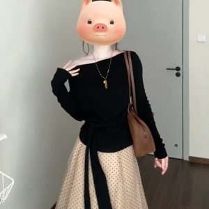 New Autumn French Style Tie Waist Slimming Top for Women