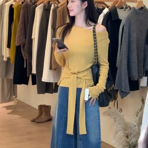 New Autumn French Style Lace-Up Waist-Cinching Top for Women - Style 605e7a