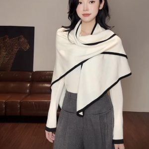 Korean Style Two-Piece Knit Sweater Set with Triangle Shawl